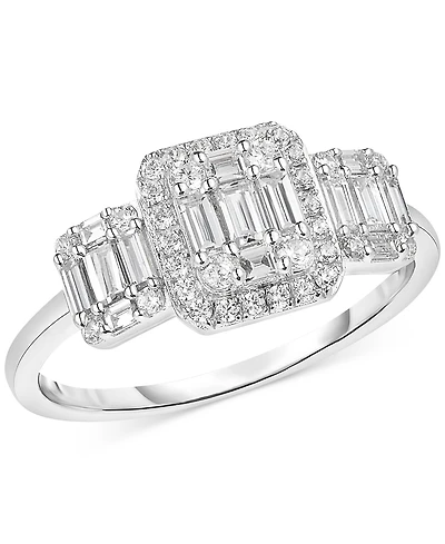 Cubic Zirconia Baguette Cluster Ring in Sterling Silver