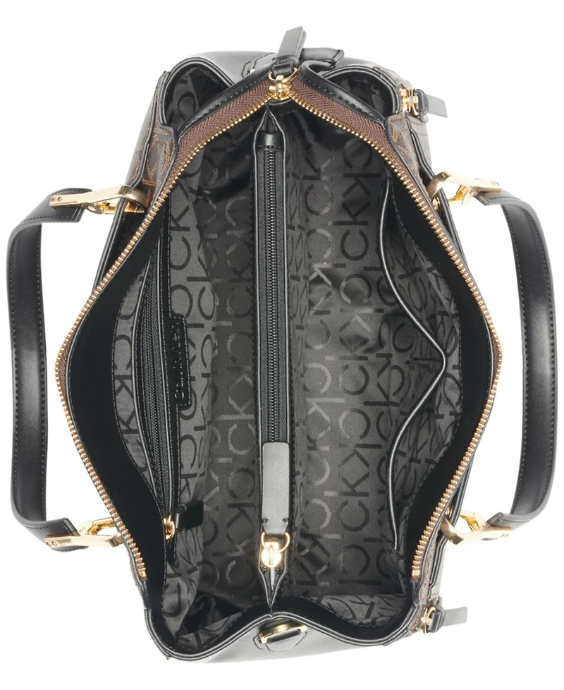 Calvin Klein Garnet Signature Triple Compartment Top Zipper Satchel