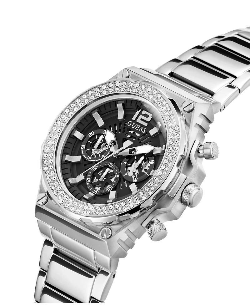 Guess Men's Multi-Function Silver-Tone Stainless Steel Watch 48mm