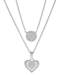 Diamond Circle & Heart 18" Layered Pendant Necklace (1/4 ct. t.w.) in Sterling Silver