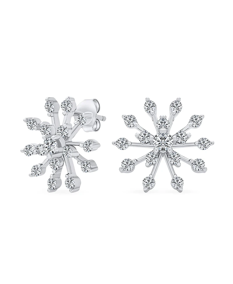 Bling Jewelry Mid-Size Lightweight Cubic Zirconia Flower Frozen Winter Holiday Party Cz Christmas Snowflake Stud Earrings Sterling Silver