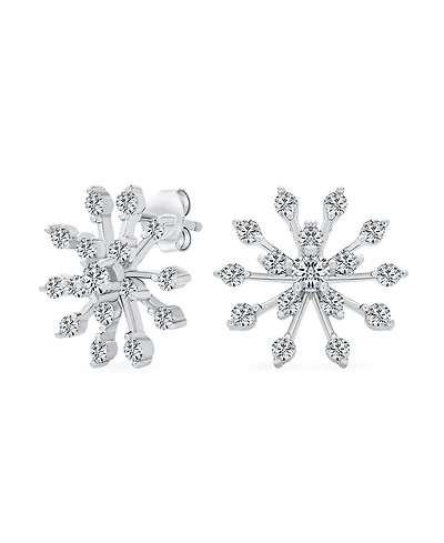 Bling Jewelry Mid-Size Lightweight Cubic Zirconia Flower Frozen Winter Holiday Party Cz Christmas Snowflake Stud Earrings Sterling Silver