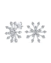 Bling Jewelry Mid-Size Lightweight Cubic Zirconia Flower Frozen Winter Holiday Party Cz Christmas Snowflake Stud Earrings Sterling Silver