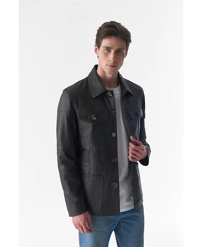 Furniq Uk Men's Genuine Leather Safari Coat, Brown