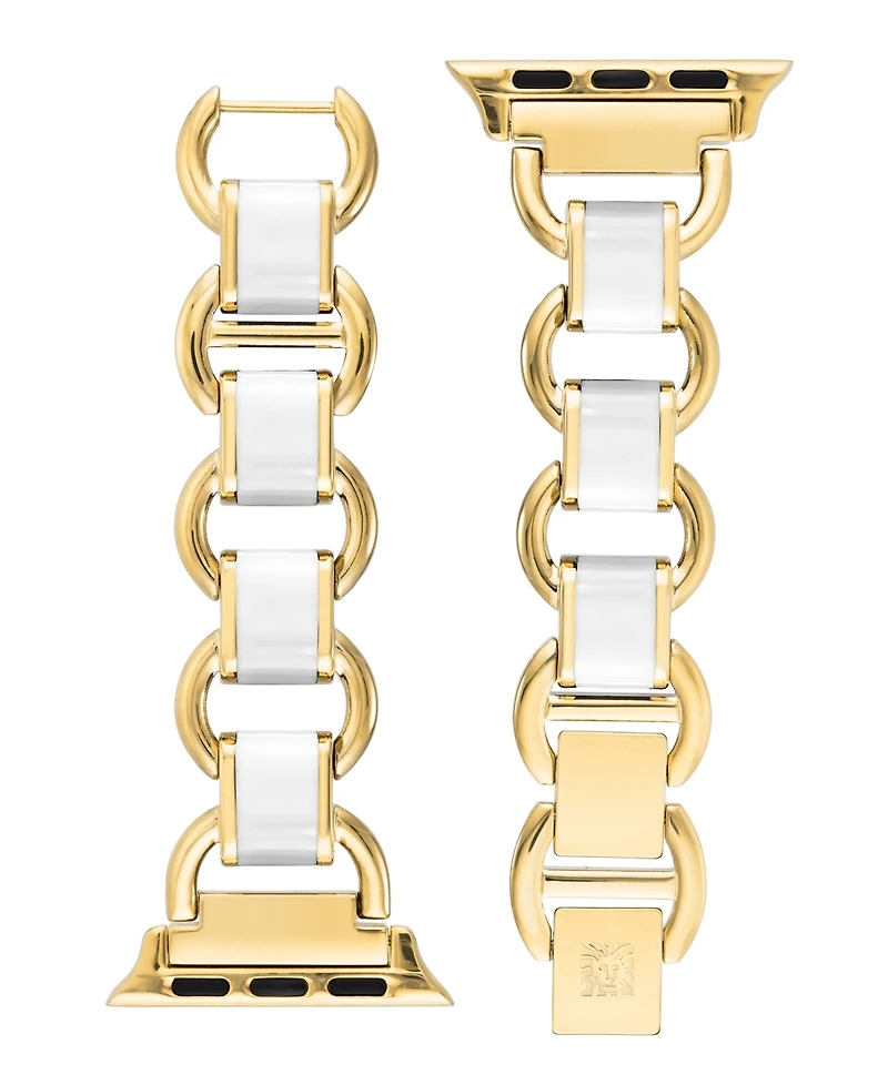 Anne Klein Women's White Enamel and Gold-Tone Alloy Metal Link Bracelet designed for Apple Watch 42mm (Series 1-3 only) & 44/45/46/49mm (Ultra & Ultra