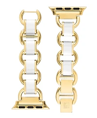 Anne Klein Women's White Enamel and Gold-Tone Alloy Metal Link Bracelet designed for Apple Watch 42mm (Series 1-3 only) & 44/45/46/49mm (Ultra & Ultra