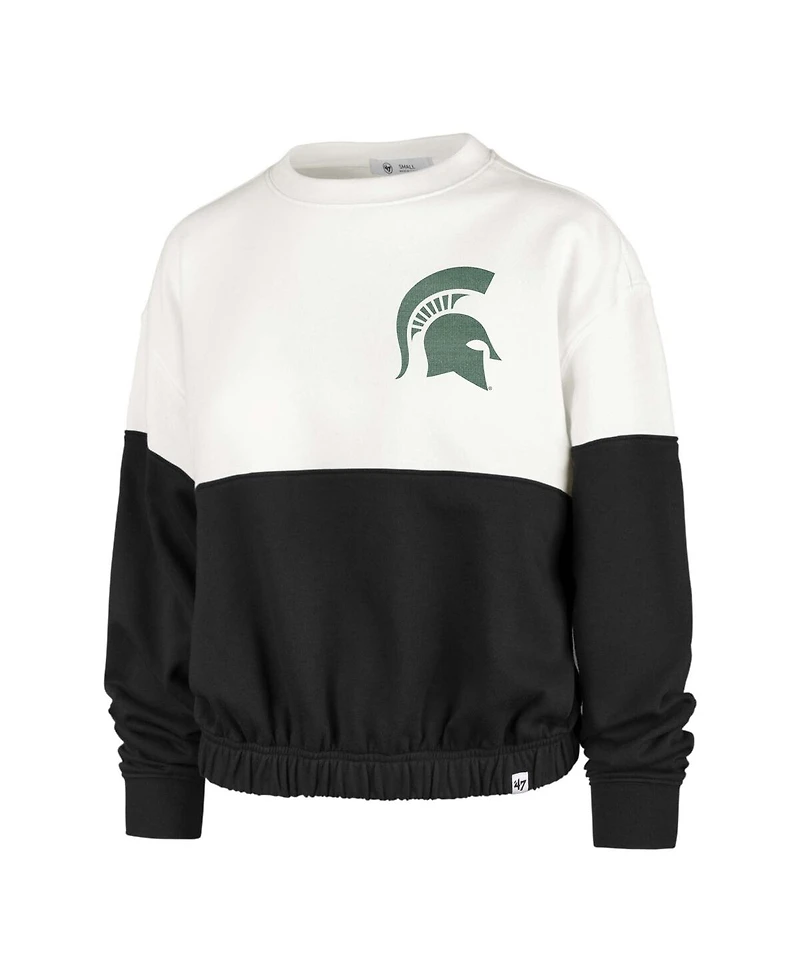 Women's '47 Brand White, Black Distressed Michigan State Spartans Take Two Bonita Pullover Sweatshirt