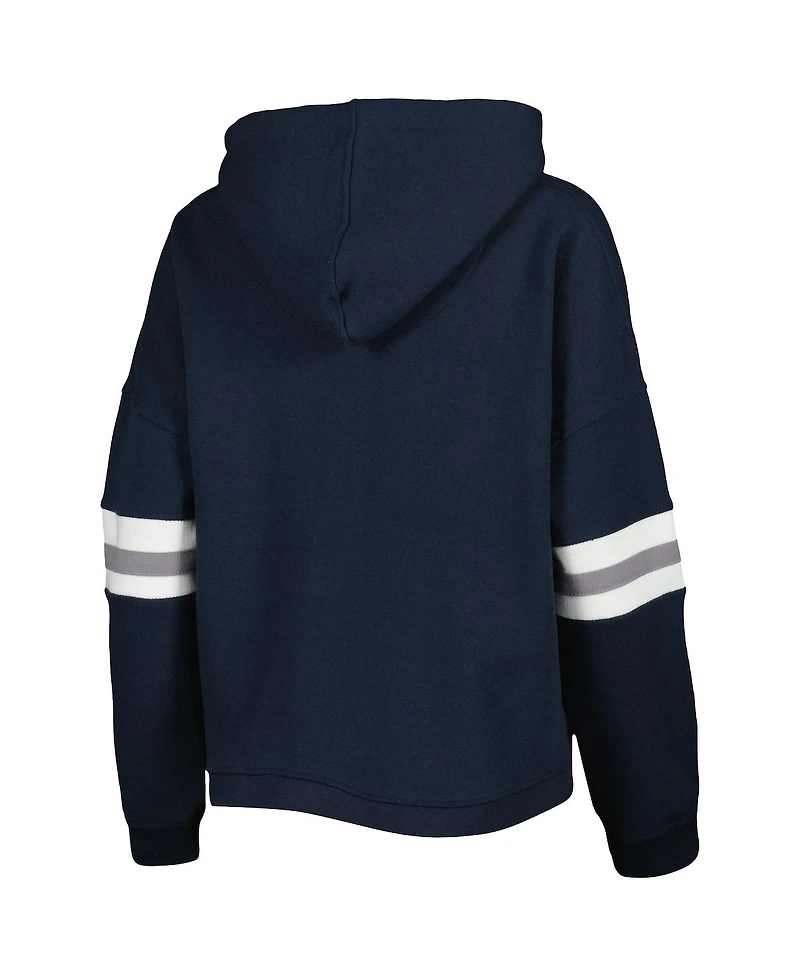 Women's Pressbox Navy Distressed Penn State Nittany Lions Super Pennant Pullover Hoodie