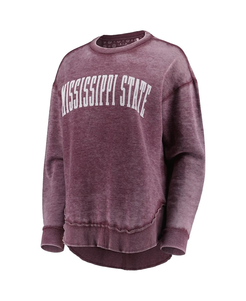 Women's Pressbox Maroon Distressed Mississippi State Bulldogs Vintage-Like Wash Pullover Sweatshirt