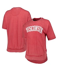 Women's Pressbox Heathered Red Distressed Wisconsin Badgers Arch Poncho T-shirt