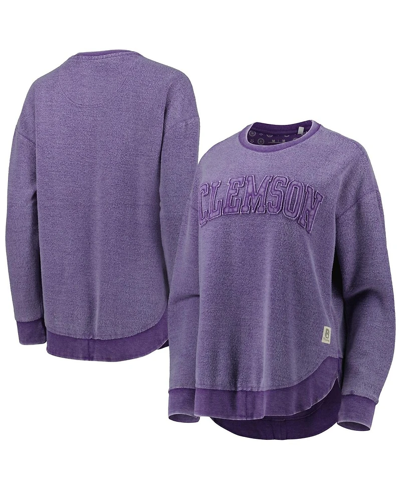 Women's Pressbox Purple Distressed Clemson Tigers Ponchoville Pullover Sweatshirt