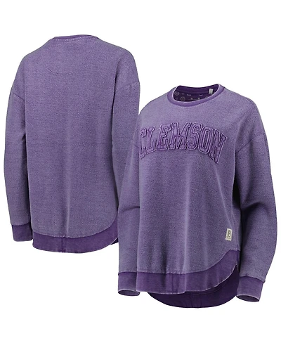 Women's Pressbox Purple Distressed Clemson Tigers Ponchoville Pullover Sweatshirt