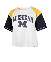 Women's '47 Brand White Distressed Michigan Wolverines Serenity Gia Cropped T-shirt