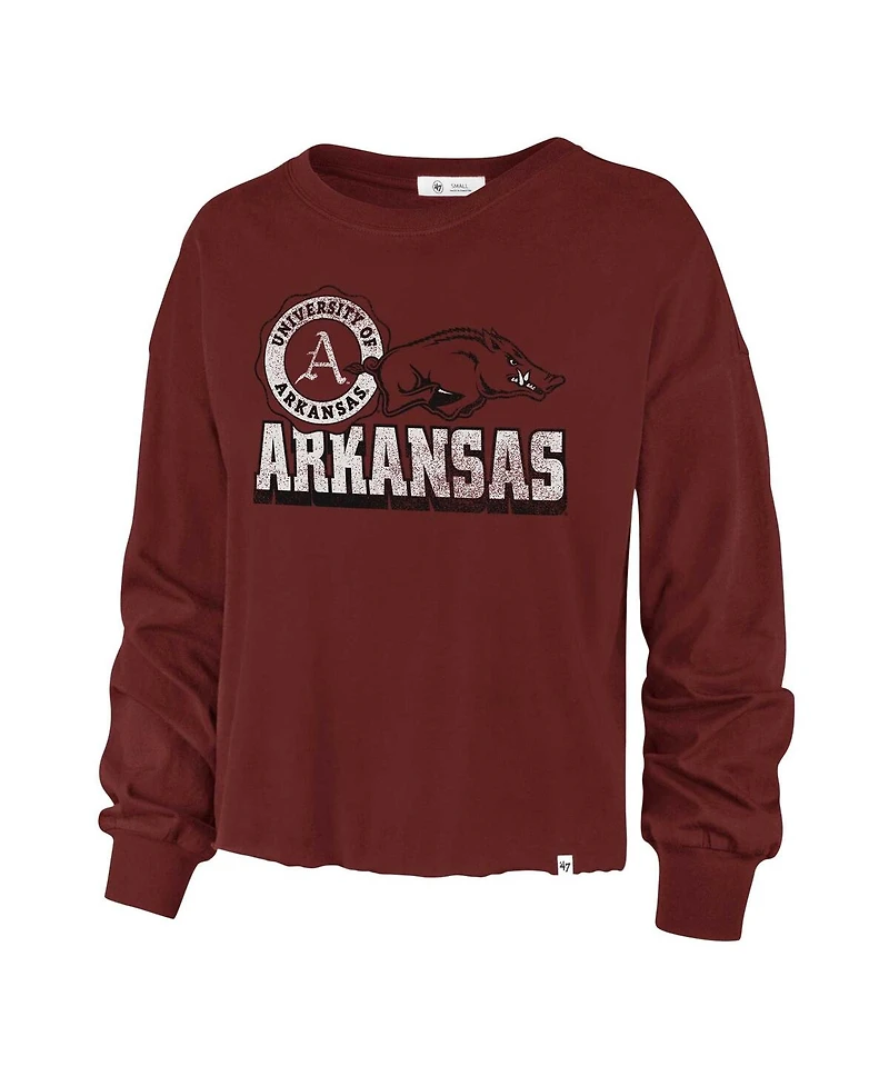 Women's '47 Brand Cardinal Distressed Arkansas Razorbacks Bottom Line Parkway Long Sleeve T-shirt