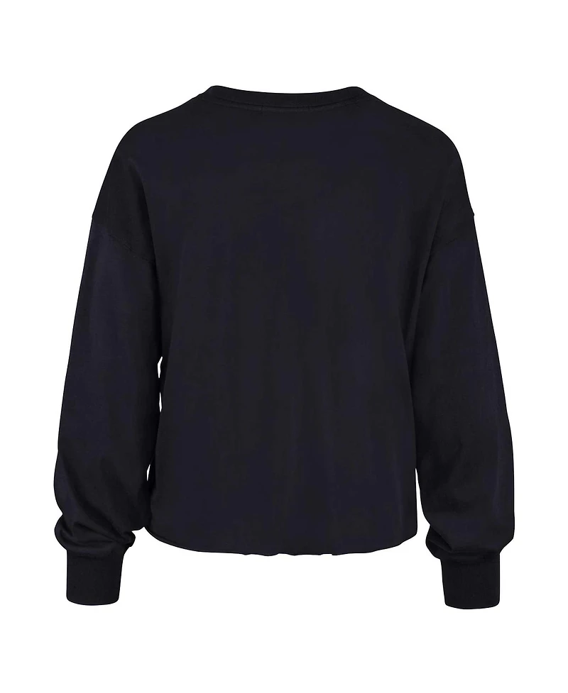 Women's '47 Brand Navy Distressed Michigan Wolverines Bottom Line Parkway Long Sleeve T-shirt