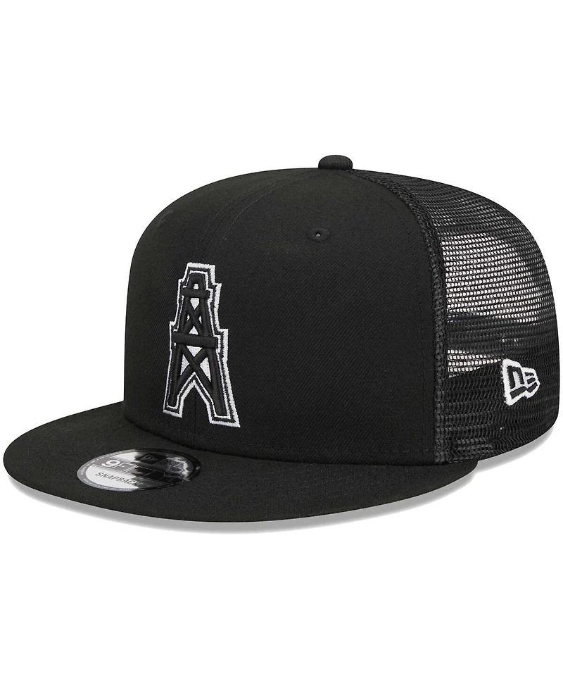 Men's New Era Black Houston Oilers Gridiron Classics Throwback Main Trucker 9FIFTY Snapback Hat