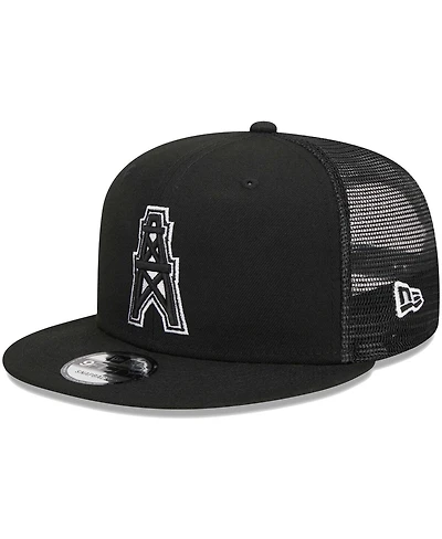 Men's New Era Black Houston Oilers Gridiron Classics Throwback Main Trucker 9FIFTY Snapback Hat