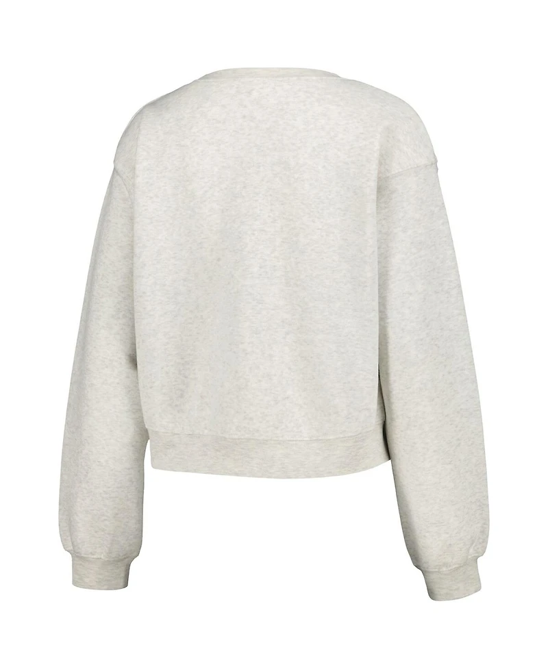 Women's ZooZatz Oatmeal Michigan Wolverines Core Chenille Cropped Pullover Sweatshirt