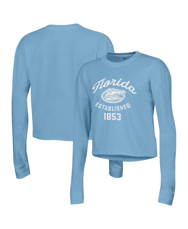Women's Champion Blue Florida Gators Boyfriend Cropped Long Sleeve T-shirt