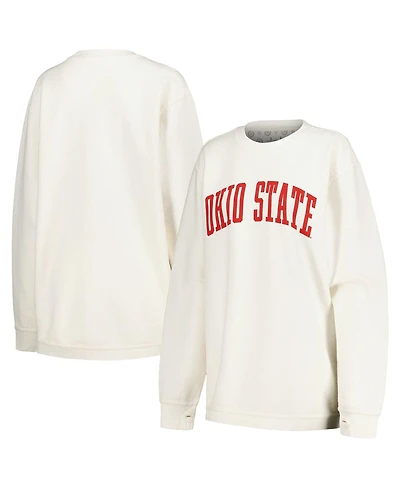 Women's Pressbox Distressed Ohio State Buckeyes Comfy Corded Vintage-Like Wash Basic Arch Pullover Sweatshirt