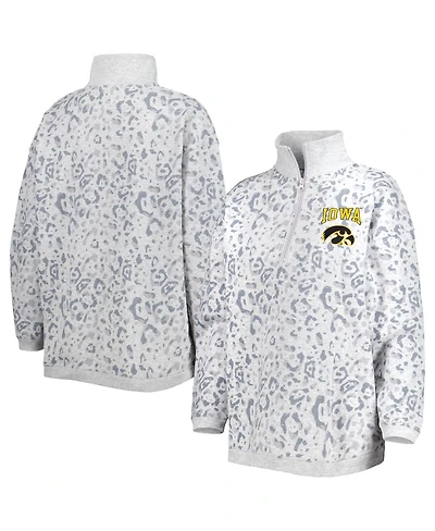 Women's Gameday Couture Heather Gray Iowa Hawkeyes Leopard Quarter-Zip Sweatshirt