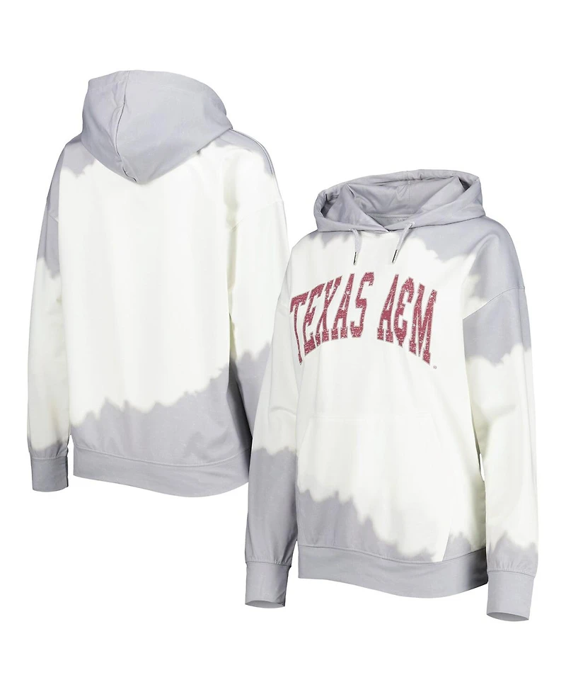Women's Gameday Couture White, Gray Distressed Texas A&M Aggies For the Fun Double Dip-Dyed Pullover Hoodie