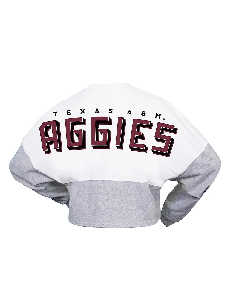 Women's Spirit Jersey White Texas A&M Aggies Heather Block Cropped Long Sleeve T-shirt
