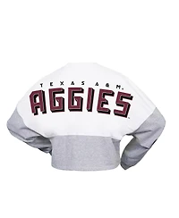 Women's Spirit Jersey White Texas A&M Aggies Heather Block Cropped Long Sleeve T-shirt