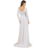 Lara Women's Long Sleeve Bridal Gown with Flowy Skirt