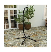 Inger Heavy Duty All-Weather Hanging Hammock Chair C-Stand With Steel Offset Base And Hardware, 360 Degree Rotation