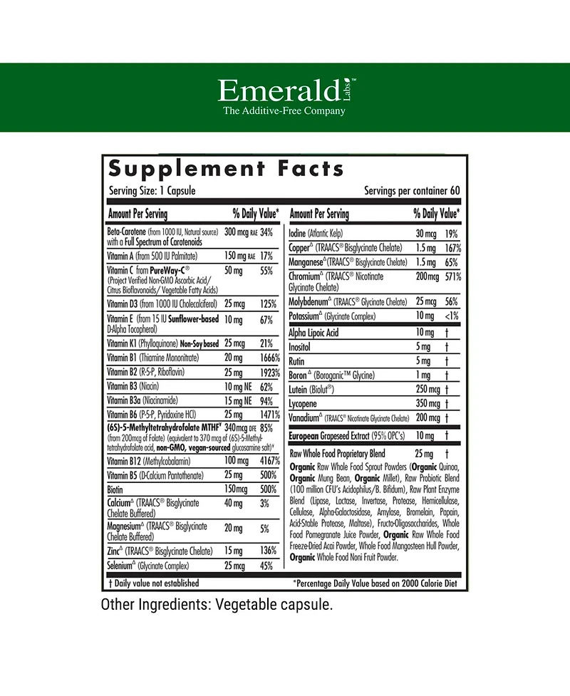 Emerald Labs Men's 1 Daily Multi - Complete with Coenzymated B's, Methylated Folic Acid, Albion Chelated Minerals, Extra Lycopene and Zinc