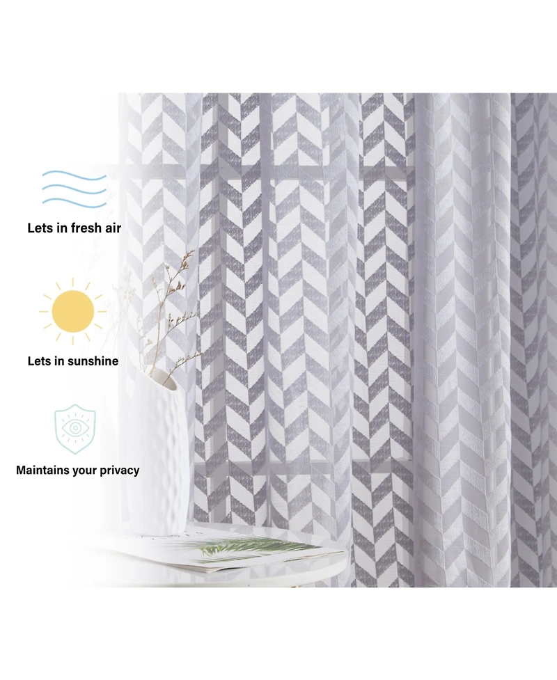 Hlc.me Herringbone Thick Semi Sheer Premium Rod Pocket Window Curtain Panels for Bedroom & Living Room
