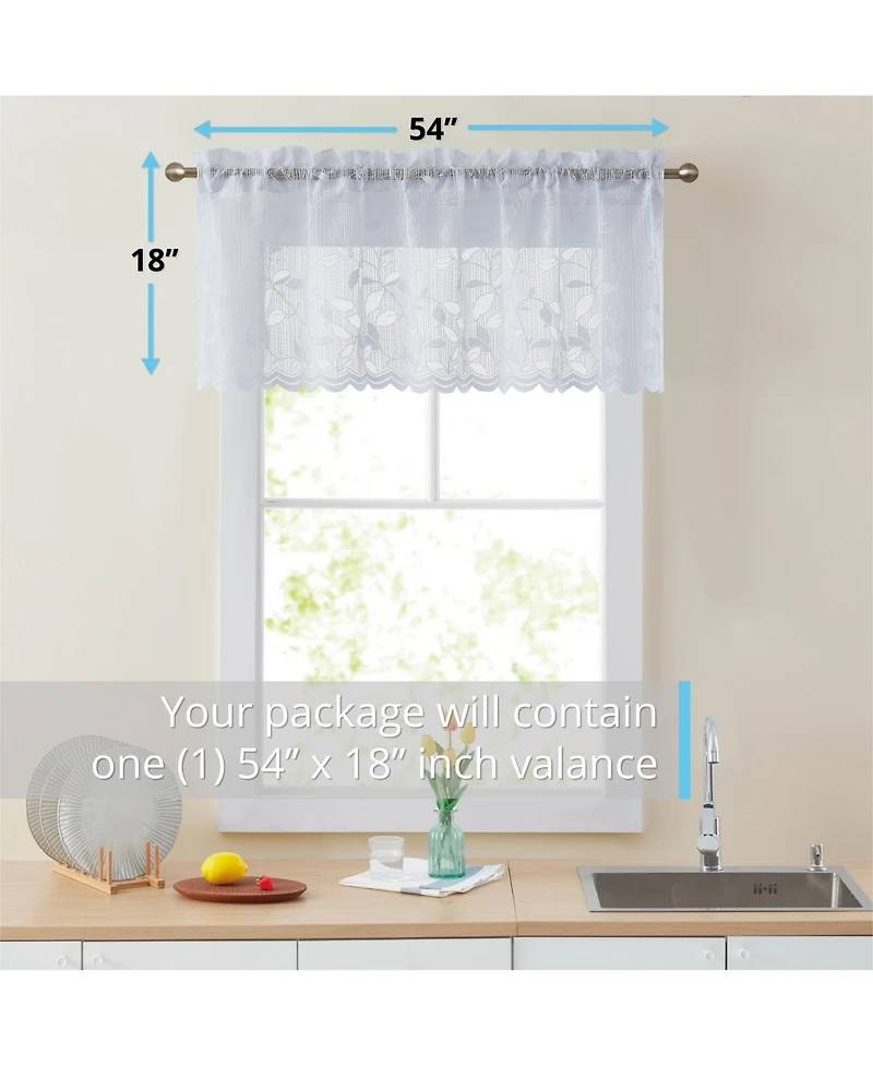 Hlc.me Joyce Lace Sheer Kitchen Curtain Valance Topper - Rod Pocket for Small Windows, Bathroom & Kitchen