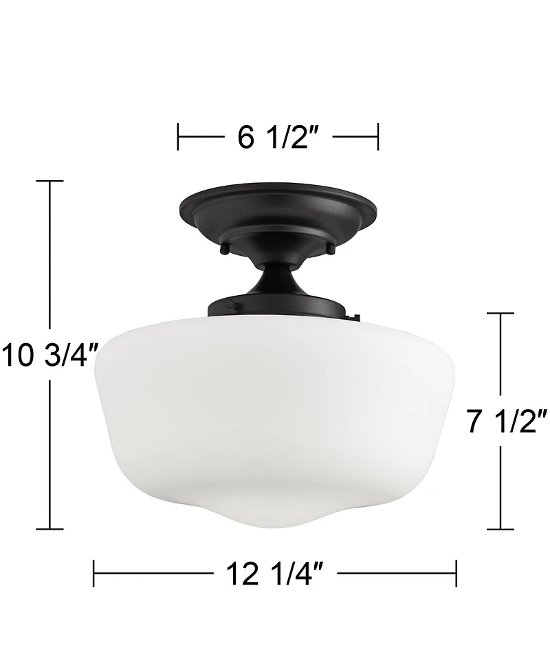 Regency Hill Floating Rustic Farmhouse Ceiling Light Semi Flush-Mount Fixture 12 1/4" Wide Black Opal White Glass Shade for Bedroom Kitchen Living Roo