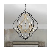 Barnes and Ivy Clara Black Soft Gold Iron Pendant Chandelier 26 1/2" Wide French Amber Crystal 5-Light Fixture for Dining Room House Home Foyer Entryw