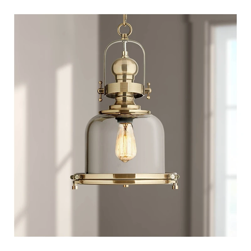Possini Euro Design Elida Brass Mini Pendant Light 11" Wide Modern Chrome Glass Bell Jar Shade for Dining Room House Foyer Kitchen Island Entrywa