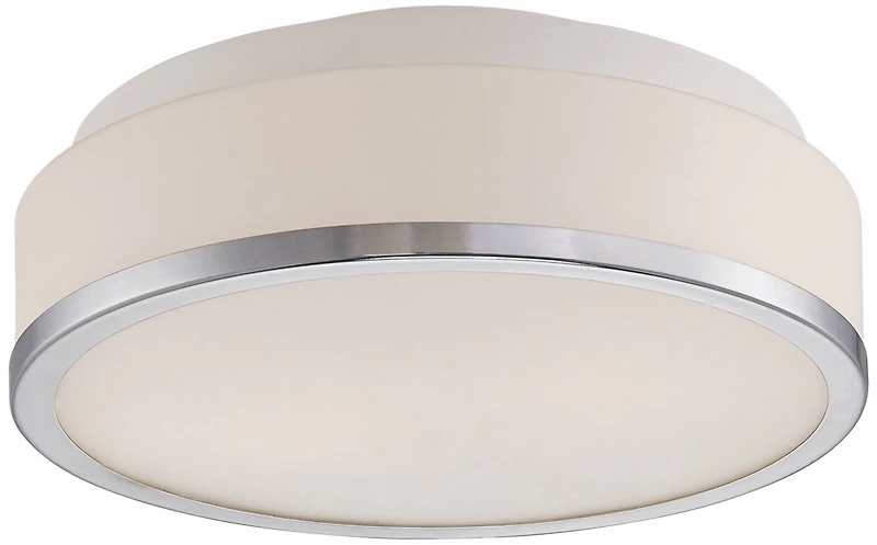 Mavis Modern Ceiling Light Flush-Mount Fixture 10.25" Wide Sleek Chrome 2-Light White Opal Glass Shade for Bedroom Kitchen Living Room Hallway Di