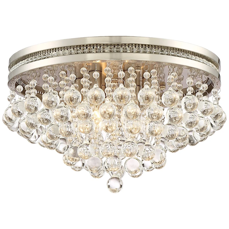Vienna Full Spectrum Luxury Ceiling Light Flush Mount Fixture Brushed Nickel 15 1/4" Wide Crystal Droplets for Bedroom Hallway