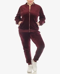 White Mark Plus Faux Leather Stripe Velour 2 Piece Tracksuit Set