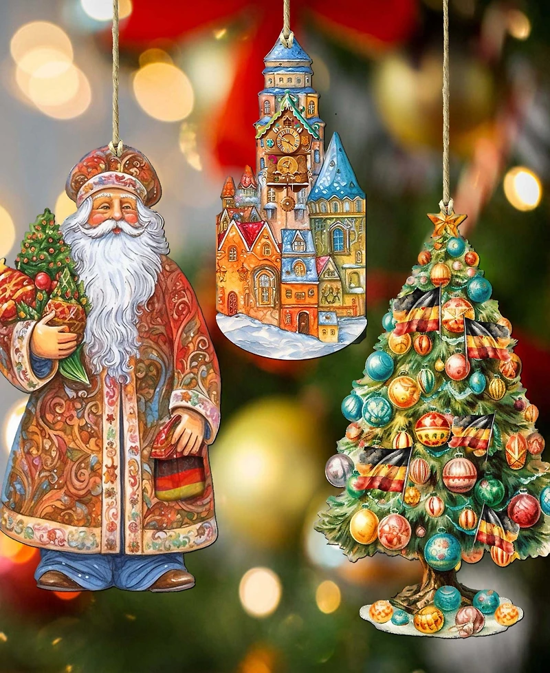 Designocracy Traveling Santa Wooden Ornaments Set of 3 by G.DeBrekht
