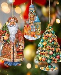 Designocracy Traveling Santa Wooden Ornaments Set of 3 by G.DeBrekht