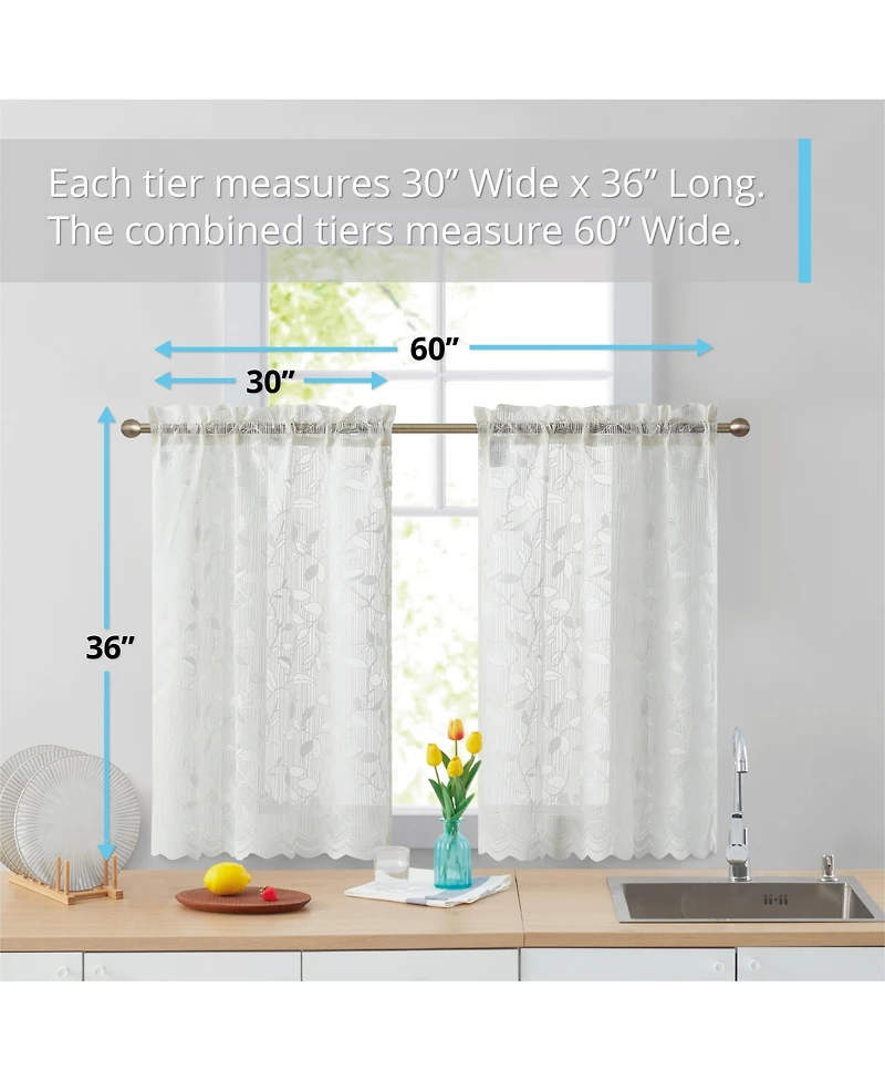 Hlc.me Joyce Lace Sheer Kitchen Cafe Curtain Tiers for Small Windows, Kitchen & Bathroom
