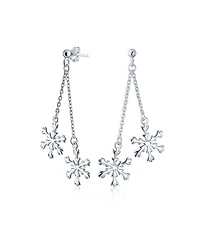 Bling Jewelry Christmas Holiday Party Snowflake Drop Dangle Tassel Earrings For Sterling Silver