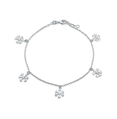 Bling Jewelry Holiday Party Christmas Dangling Multi Charms Frozen Winter Snowflake Anklet Ankle Bracelet Sterling Silver Adjustable 9-10 Inch