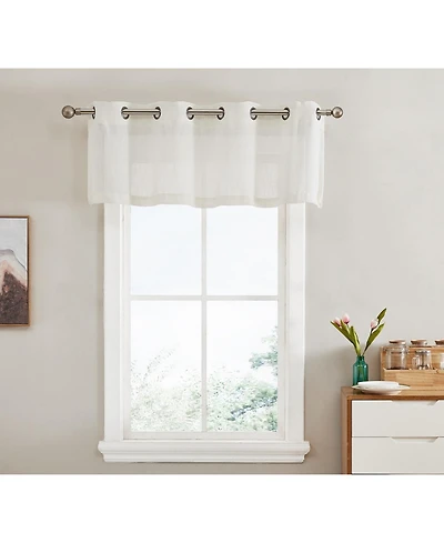 Hlc.me Abbey Faux Linen Textured Semi Sheer Privacy Light Filtering Transparent Thick Half Short Grommet Curtain Valance Topper for Small Windows