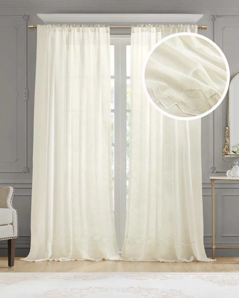 Croscill Classics Cornelli Embroidery Semi-Sheer Single Curtain Panel, 52"W x 96"L