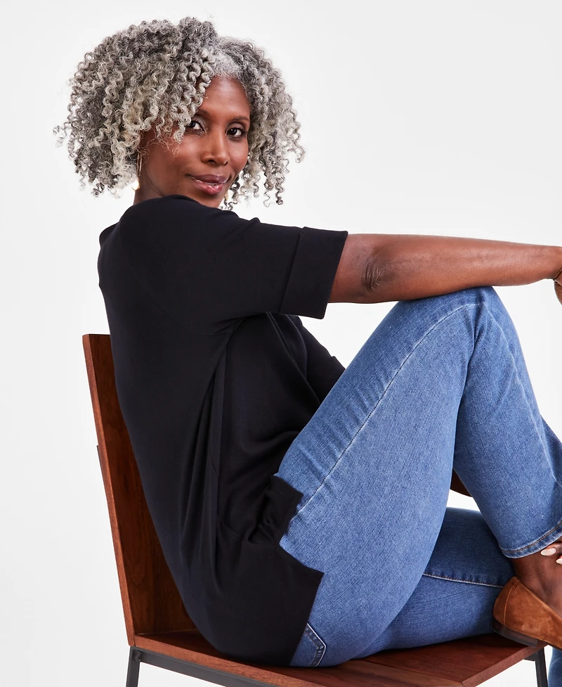 Style & Co Women's Boat-Neck Elbow Sleeve Cotton Top, Exclusively at Macy's