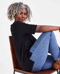 Style & Co Women's Boat-Neck Elbow Sleeve Cotton Top, Exclusively at Macy's