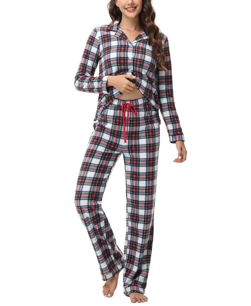Ink+Ivy Women's Long Sleeve Notch Collar Top with Lounge Pants 2 Piece Pajama Set