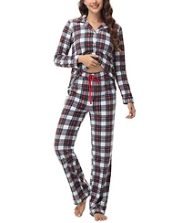 Ink+Ivy Women's Long Sleeve Notch Collar Top with Lounge Pants 2 Piece Pajama Set